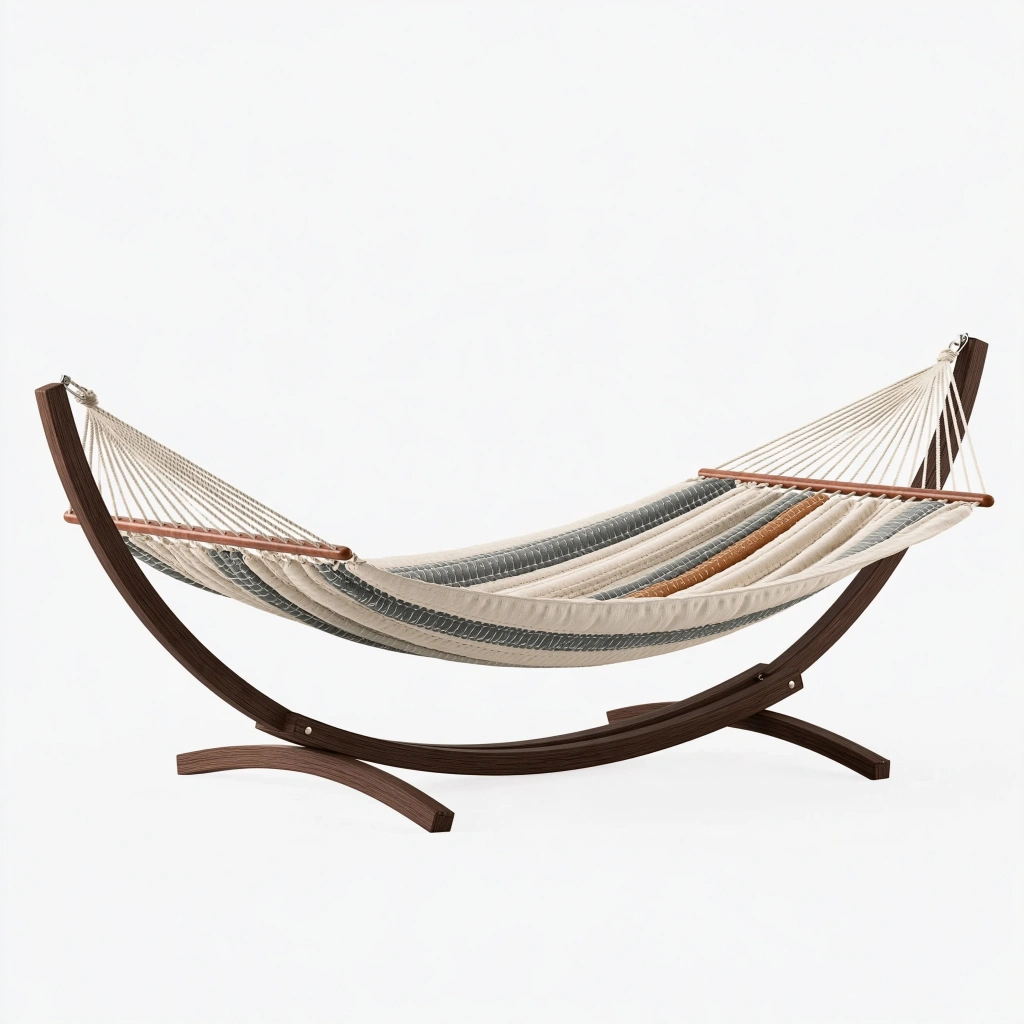 Amaca da giardino 300 x 100 x 110 cm in cotone crema grigio e marrone con supporto in legno