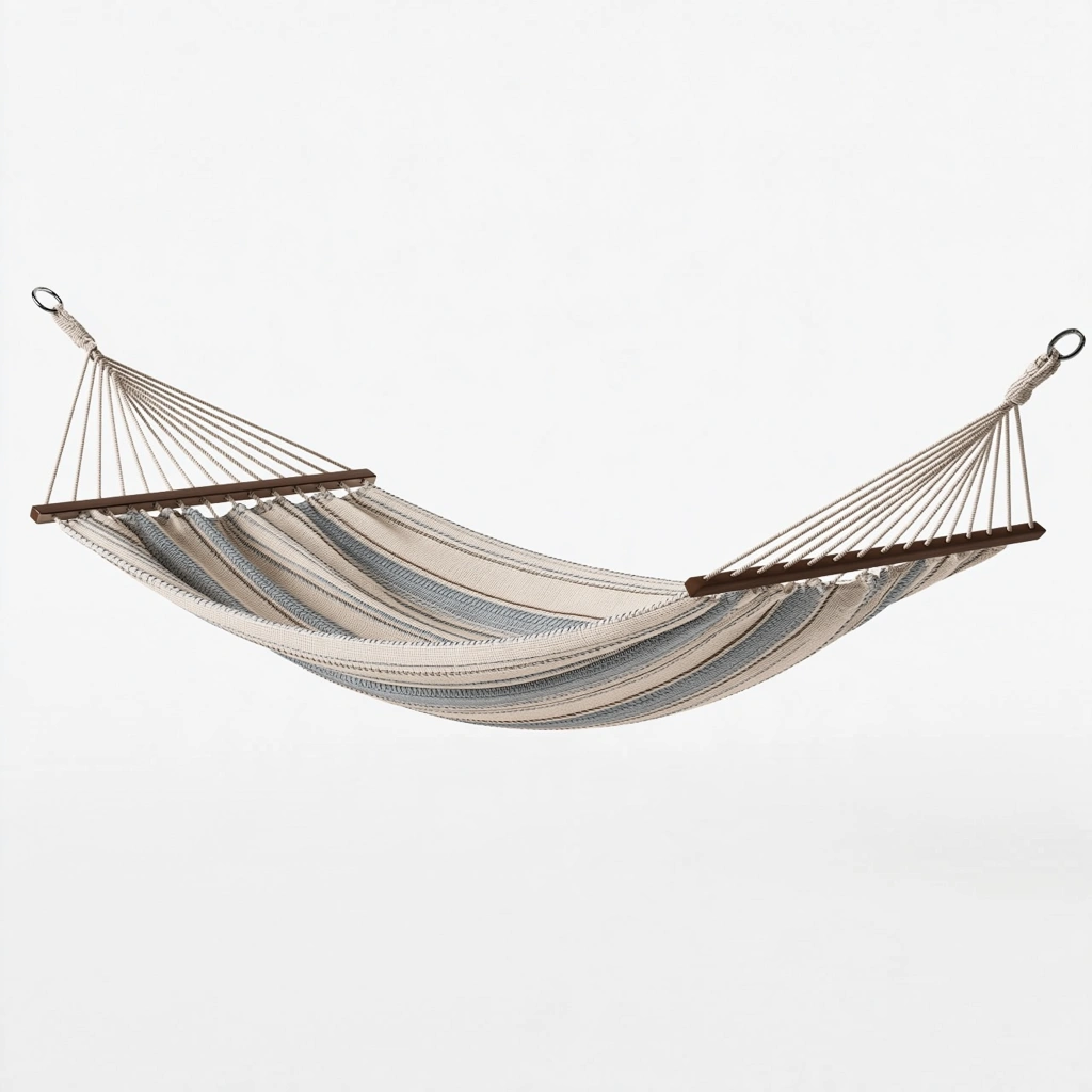 Amaca 300 x 100 cm in cotone beige e grigio con barre in legno per esterno