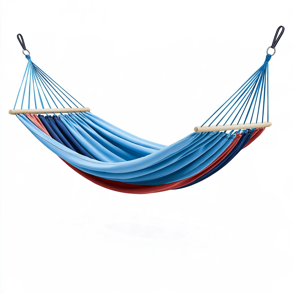 Amaca da giardino 300 x 100 cm in tessuto blu rosso con barre in legno - sospesa