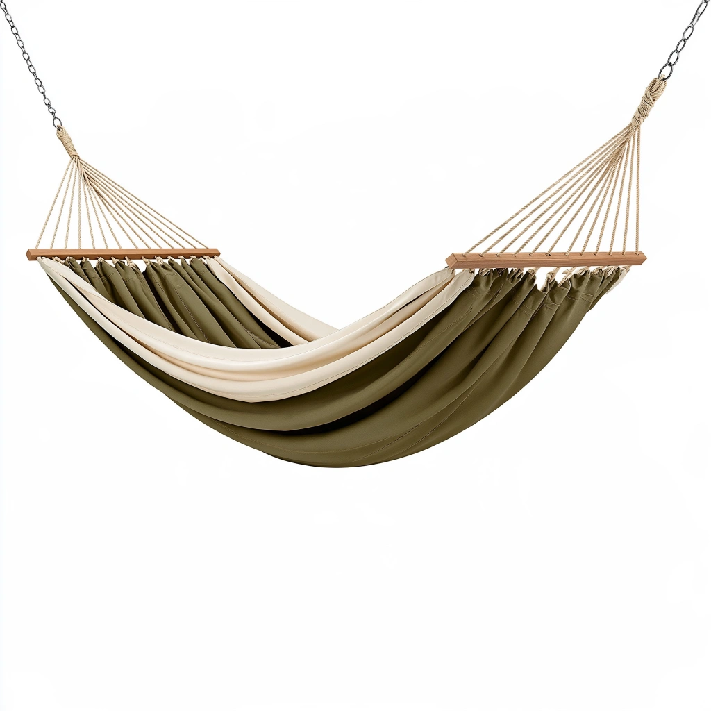 Amaca 300 cm x 120 cm in tessuto verde e crema con barre in legno per esterno