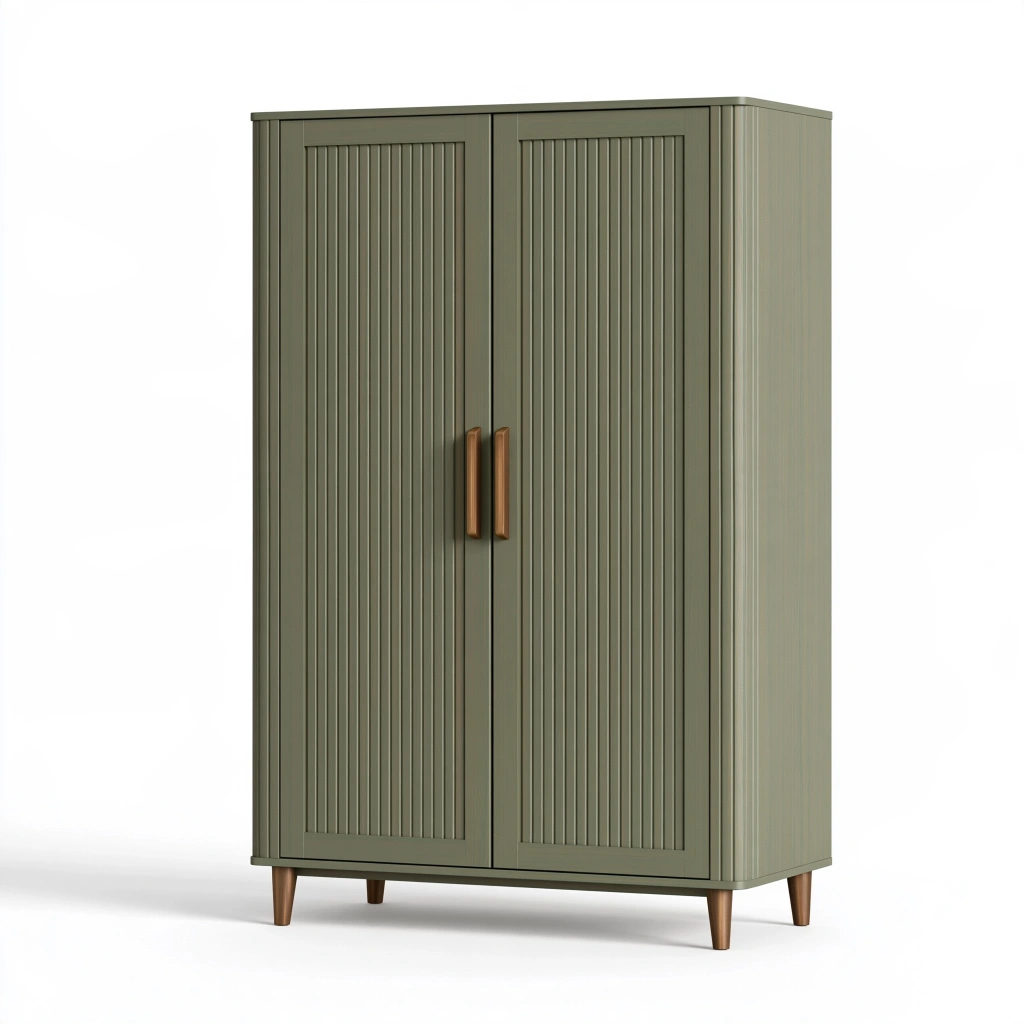 Armadio contenitore 100 x 45 x 180 cm in legno verde oliva con ante scanalate stile moderno