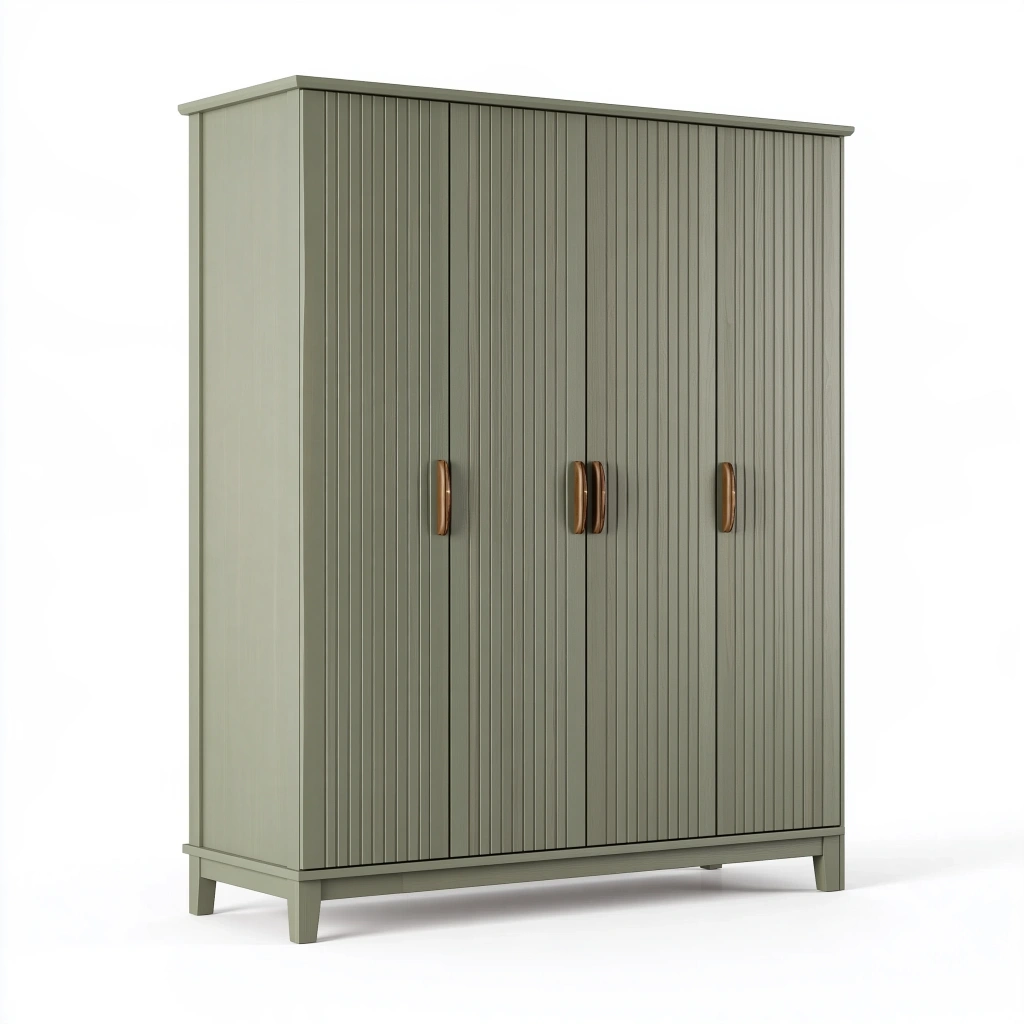 Armadio guardaroba 160 x 60 x 200 cm in legno verde a 4 ante con pannelli scanalati