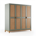 Armadio 180 x 55 x 200 cm in legno verde salvia e rattan a 4 ante - stile naturale