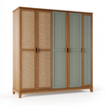 Armadio 200 x 60 x 220 cm in legno marrone e verde con ante in rattan stile naturale