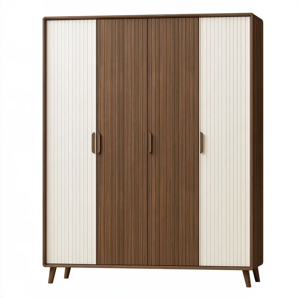 Armadio guardaroba 180x60x200 cm in legno marrone noce e crema - quattro ante a battente stile moderno