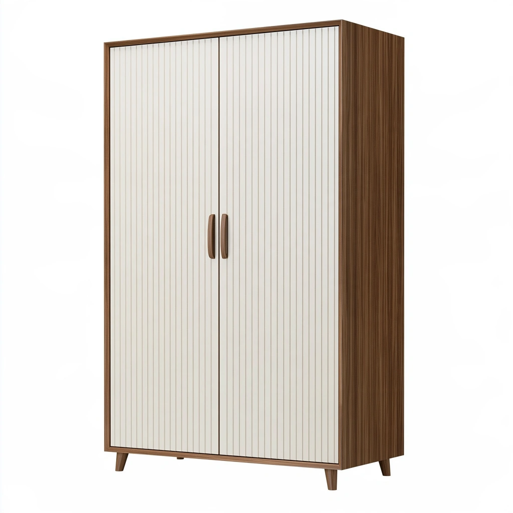 Armadio a 2 ante 90 x 50 x 180 cm in legno marrone e bianco con ante scanalate