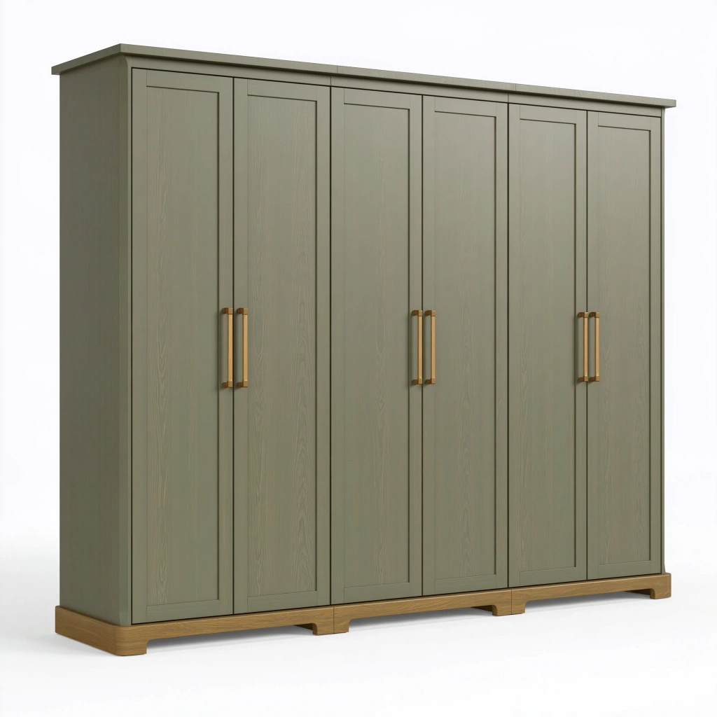 Armadio guardaroba 270 x 60 x 220 cm in legno verde salvia a sei ante stile moderno