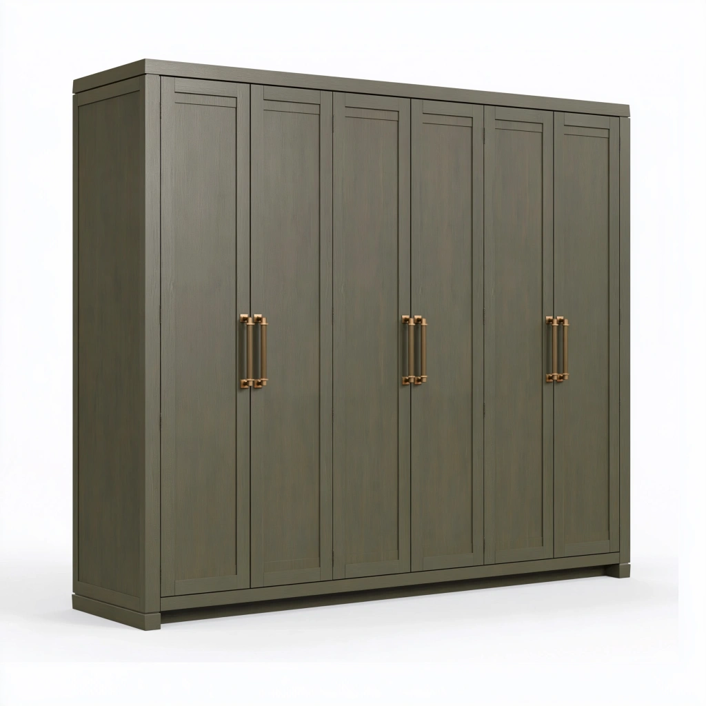 Armadio guardaroba 300 x 60 x 220 cm in legno ingegnerizzato verde oliva con sei ante stile classico