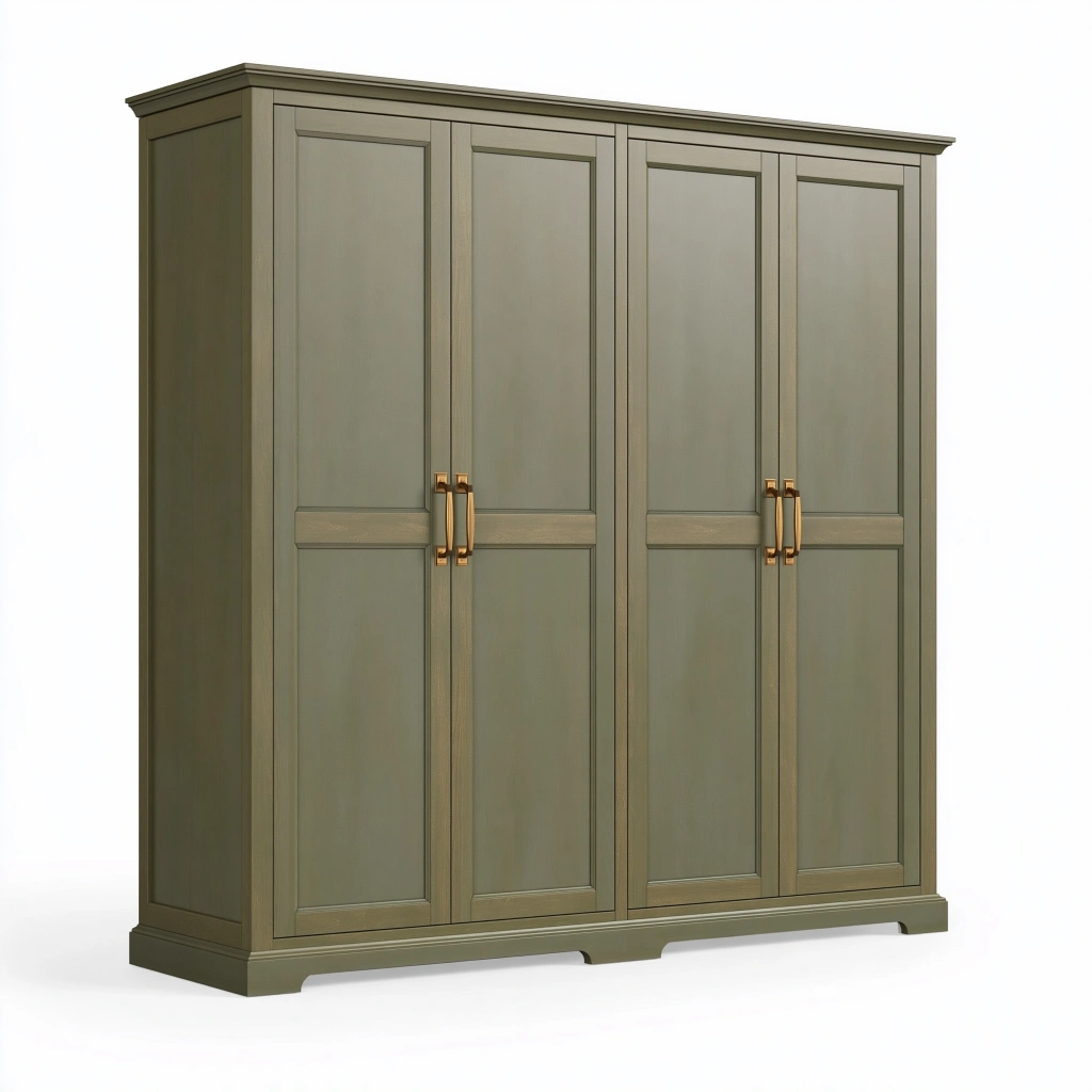 Armadio 200 x 60 x 220 cm in legno verde oliva a 4 ante - stile classico per camera da letto