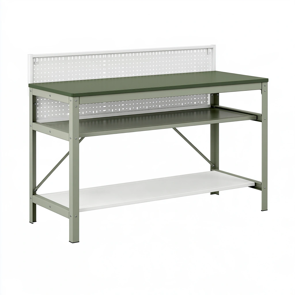 Banco da lavoro 120 x 60 x 150 cm in metallo verde con pannello forato e ripiani