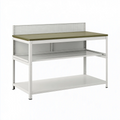 Banco da lavoro 120 x 60 x 140 cm in acciaio grigio e verde oliva con pannello forato e ripiani