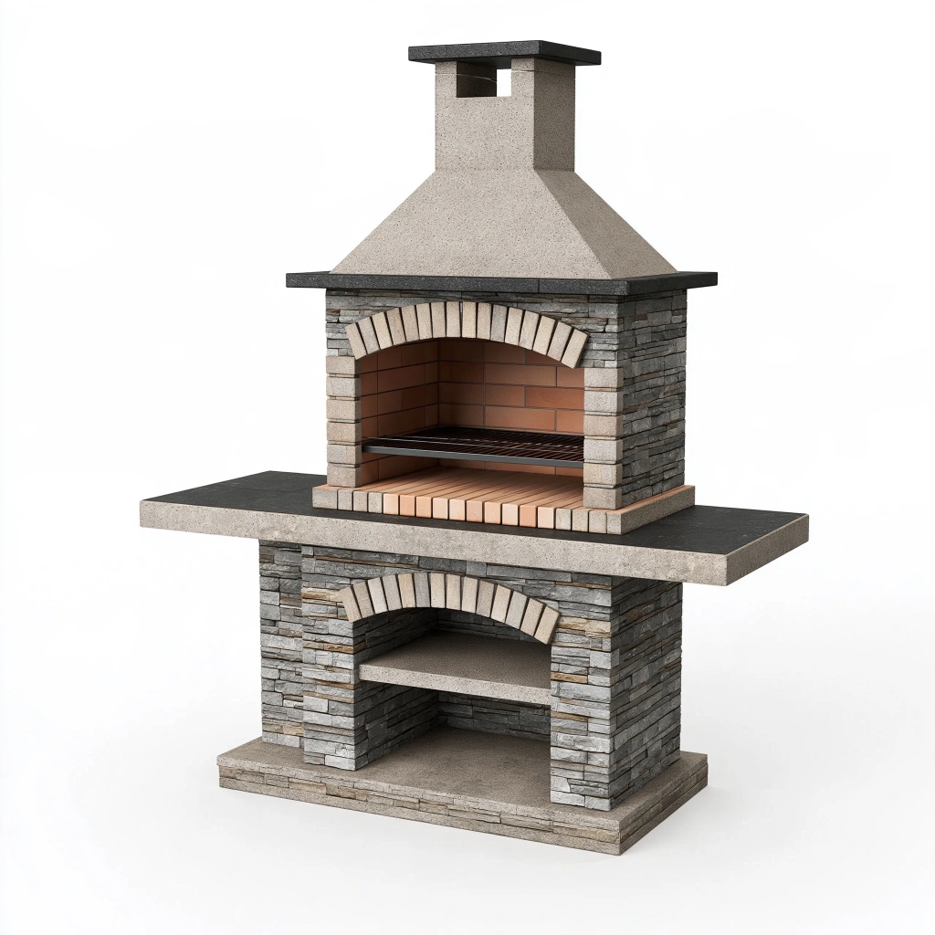 Barbecue da giardino in muratura 140 x 75 x 230 cm pietra grigio nero con camino rustico