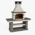 Barbecue da giardino in muratura 150 x 70 x 220 cm grigio e beige con griglia regolabile