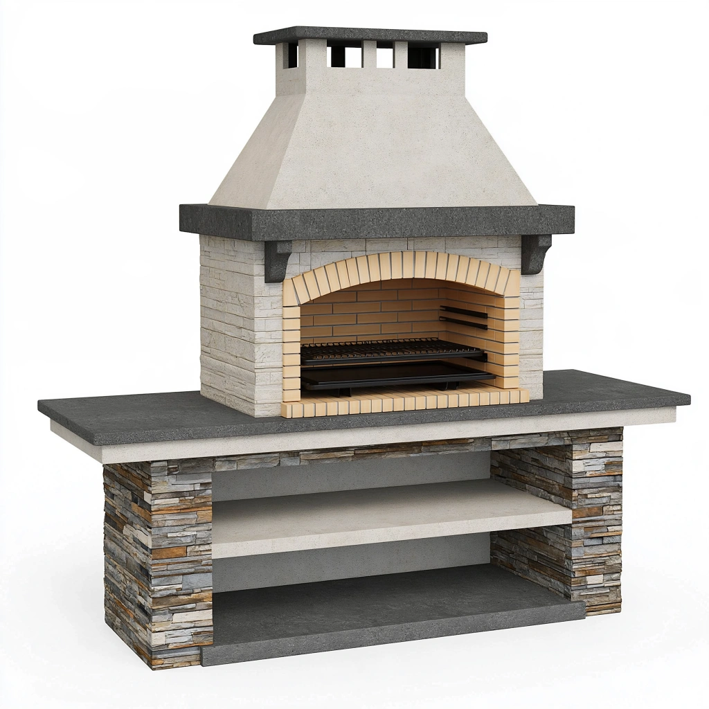 Barbecue da giardino in muratura 180 x 70 x 220 cm pietra beige e grigio con griglia regolabile stile rustico