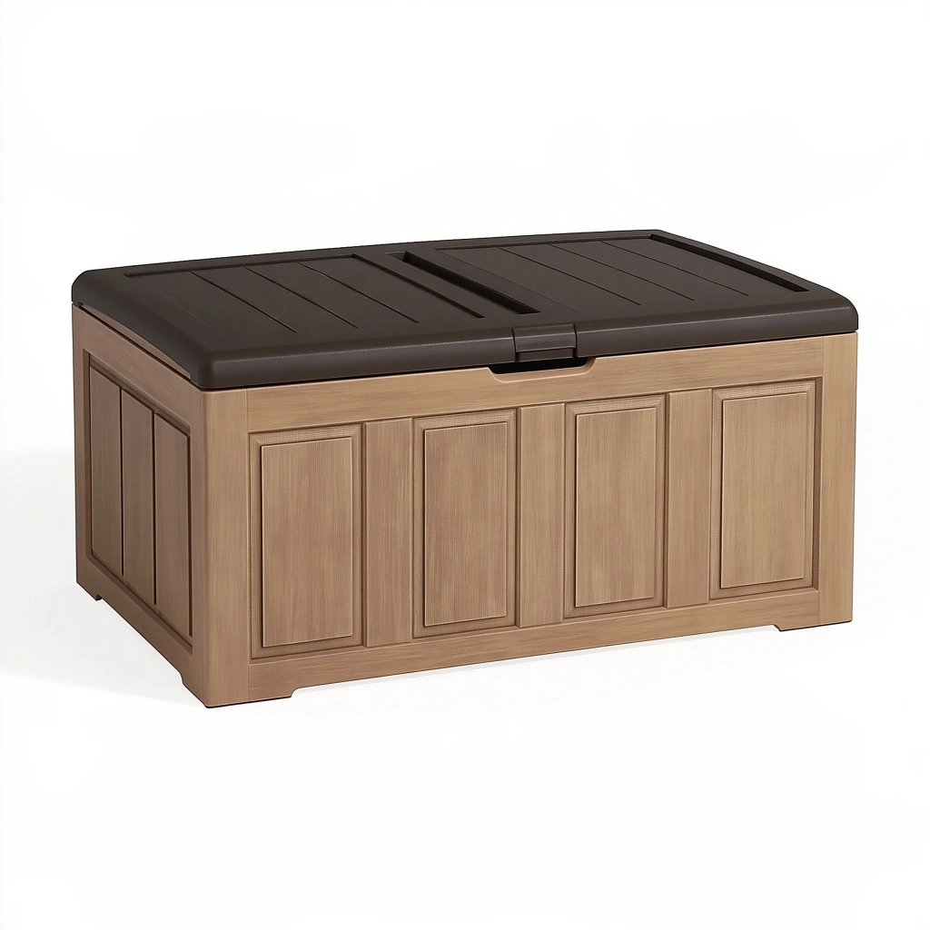 Cassapanca contenitore 116 x 58 x 55 cm in plastica marrone per esterno con coperchio