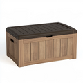 Baule contenitore da esterno 120 cm in plastica marrone effetto legno con coperchio