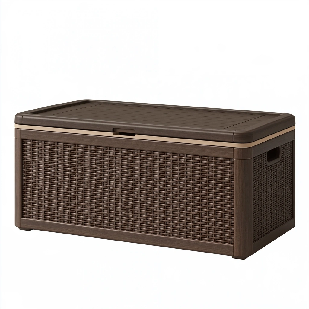 Cassapanca contenitore da esterno 120 x 55 x 60 cm in plastica marrone con coperchio
