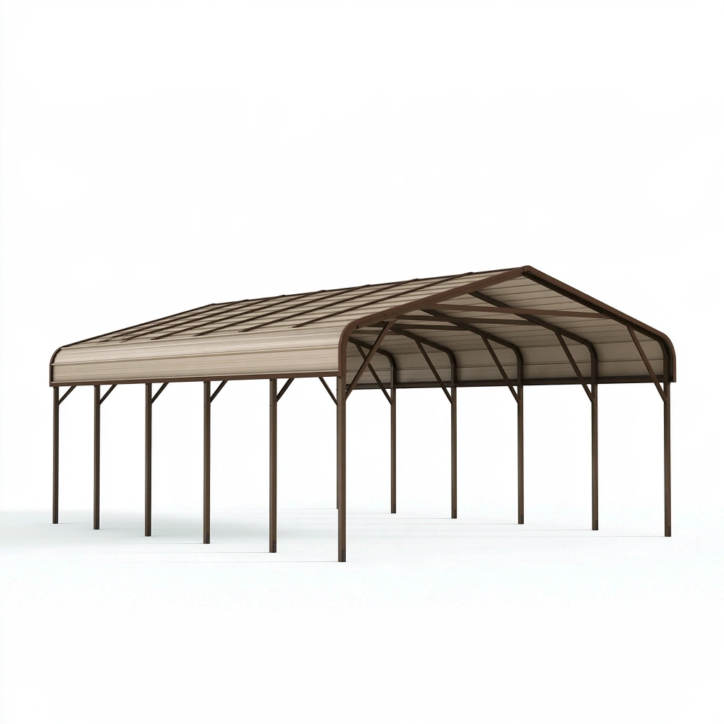Tettoia per auto 600 x 300 x 270 cm in acciaio marrone con copertura beige a doppia falda
