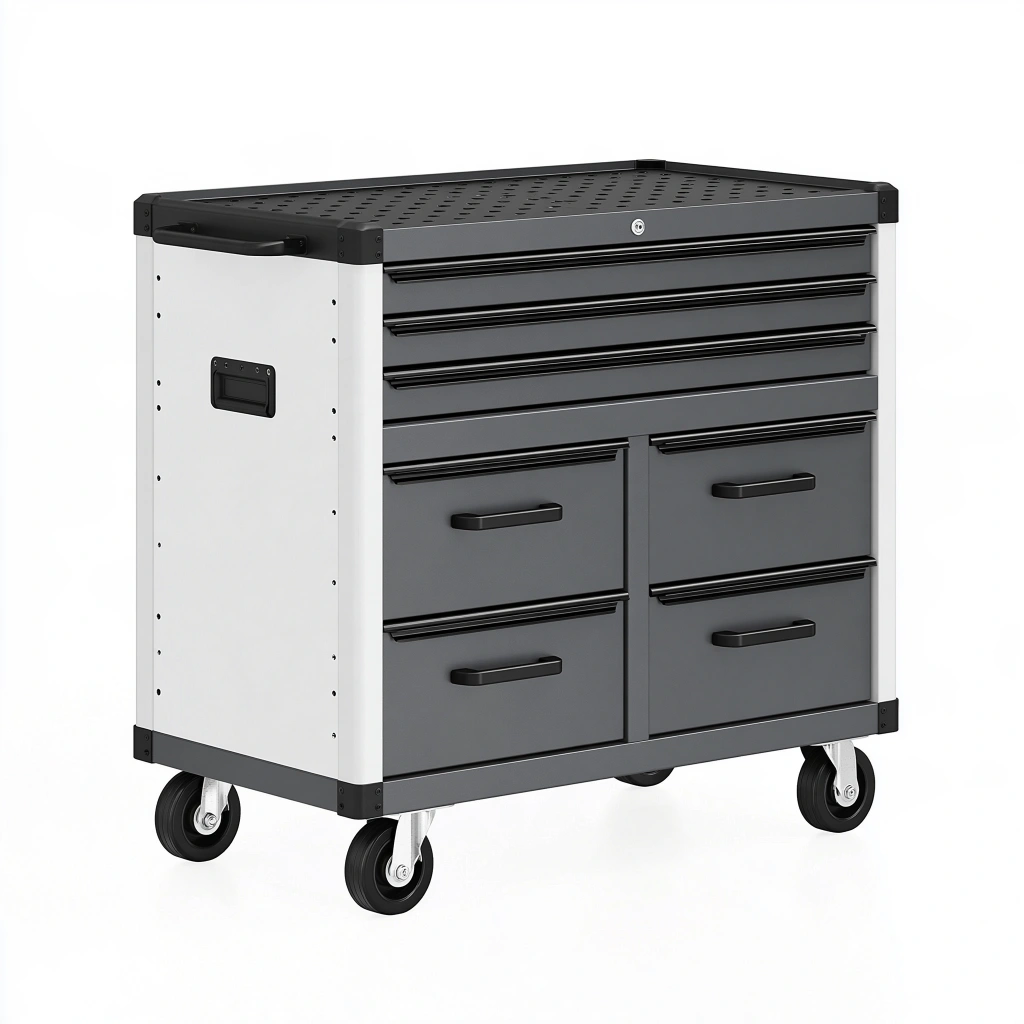 Carrello portautensili 100 x 50 x 95 cm in metallo grigio/bianco con 8 cassetti e ruote