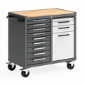 Carrello portautensili 90 x 50 x 95 cm in acciaio nero e grigio con piano in legno - mobile officina con ruote