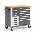 Carrello portautensili 100x50x90 cm in acciaio grigio e bianco con piano in legno - 17 cassetti per officina