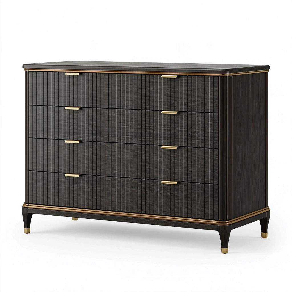 Cassettiera 150 x 45 x 90 cm in legno nero con 6 cassetti stile moderno