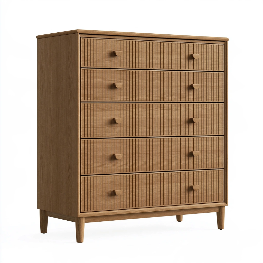 Cassettiera 100 x 45 x 120 cm in legno marrone con 5 cassetti stile moderno